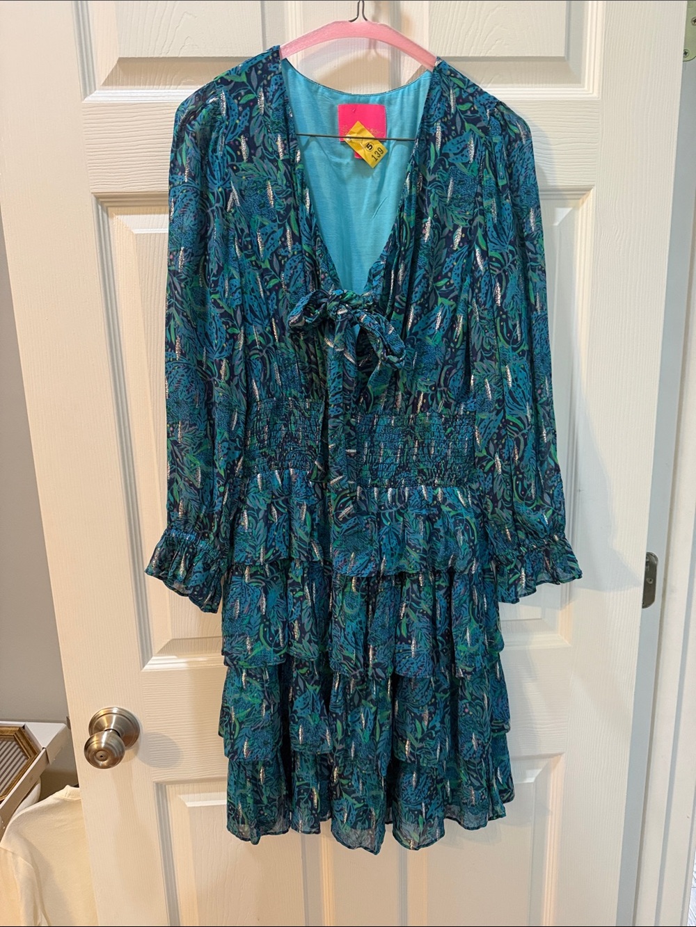 Lilly Pulitzer Tiered Teal Floral Long-Sleeve Dress